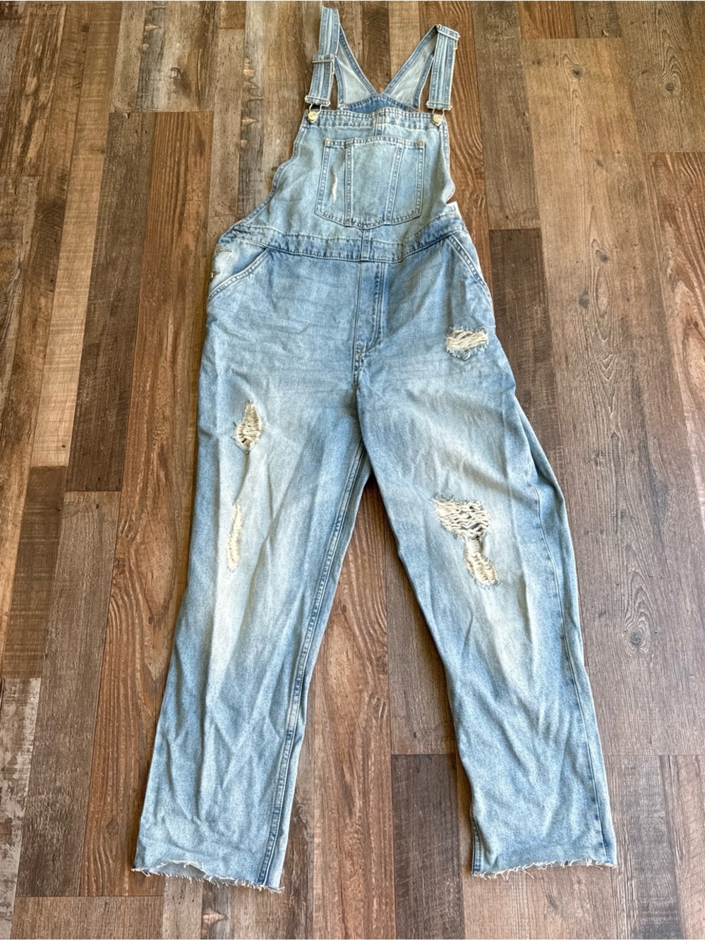 Light Wash Distressed Denim Overalls